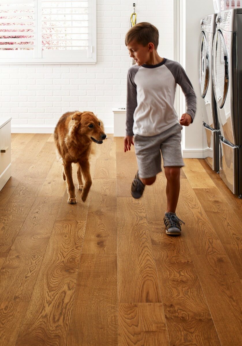 Dog running with kid | Mallary Carpet & Flooring