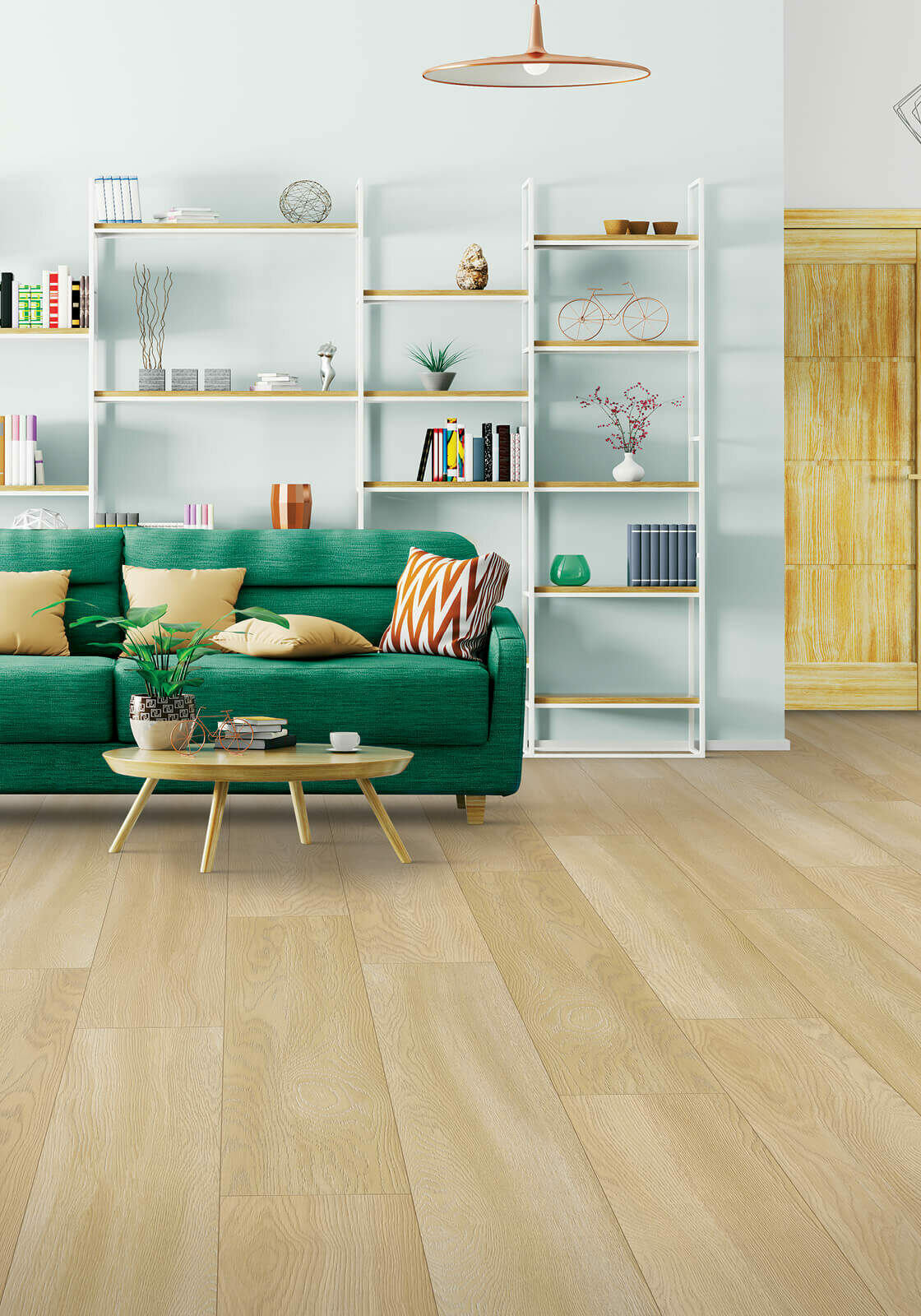 Green sofa in living room | Mallary Carpet & Flooring